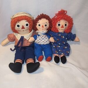 Vintage Lot of Raggedy Ann & Andy Stuffed Dolls Knickerbocker Playskool 10"-15"
